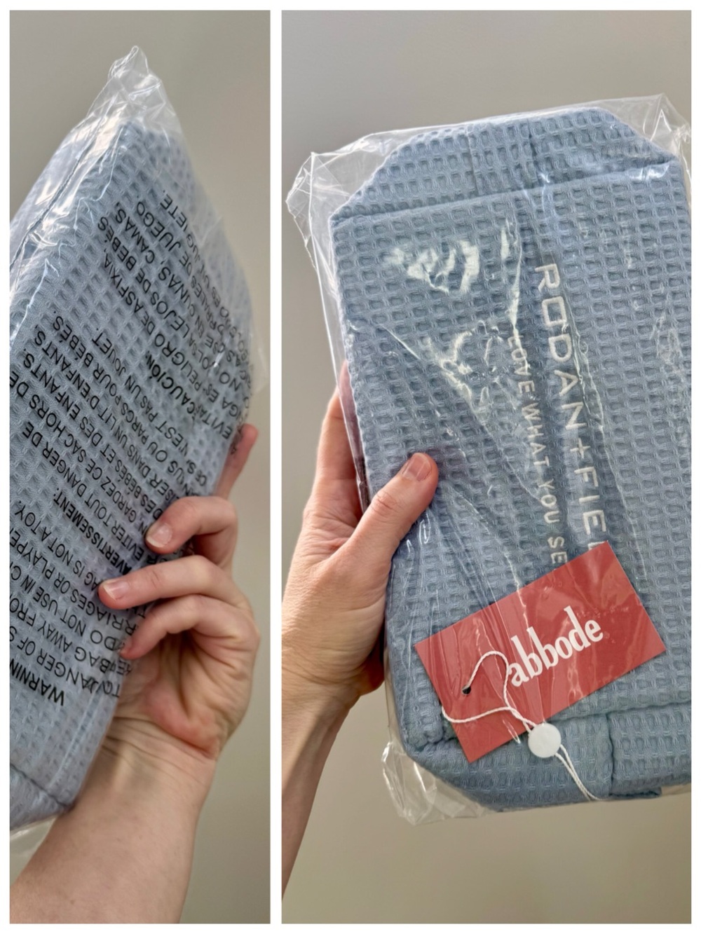 ABBODE R&F Waffle Knit Periwinkle Blue Cotton Cosmetic Bag, Large Zip-Around - Picture 5 of 17